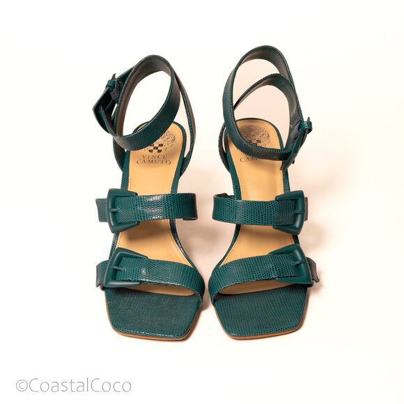 Vince Camuto Jeminstie Sandals 9 Turquoise Heel Leather Strappy Cocktail Wedding - Picture 3 of 10